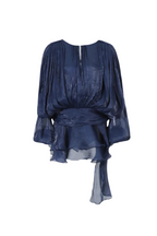 hermosa Balloon Sleeve Ruch Ruffle Mini Dress In Deep Blue