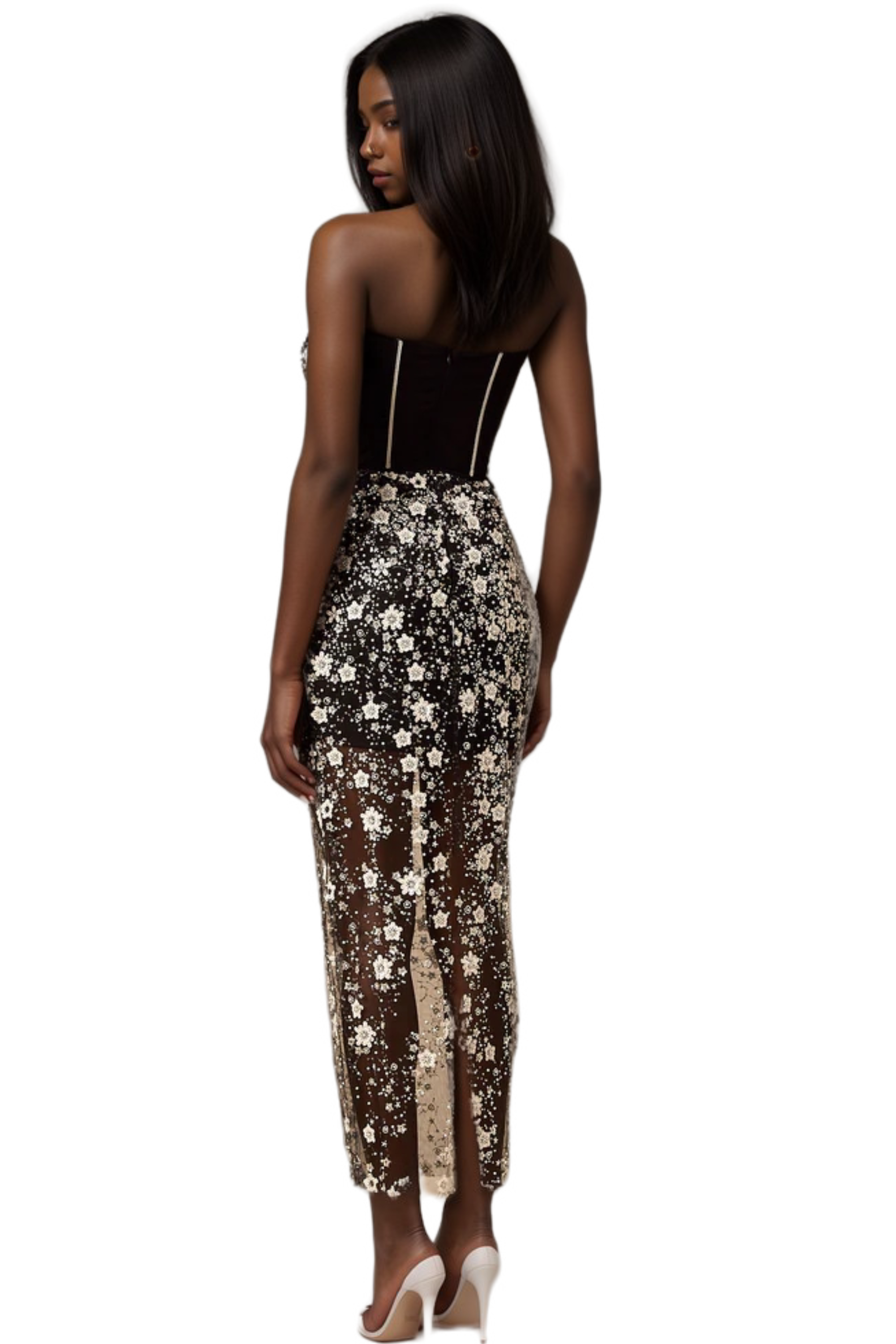 Flowering Girl Women Ophélie Black Sequined Flower Corset Midi Dress