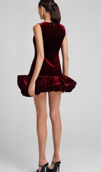 Flowering Girl Women Marion red peplum-hem velvet mini dress