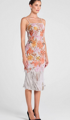 Flowering Girl Women MULTICOLOR EMBROIDERED HOLLOW FRINGE MIDI DRESS