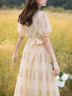 Flowering Girl Women roxanne Vacation V-Neck Puff Sleeve Floral Dress
