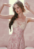 Flowering Girl Women mandy Floral lace embroidery midi dress - pink