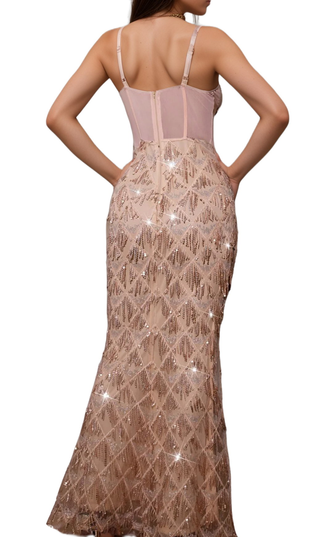 Flowering Girl Women Carol Sequin Fringe Maxi Dress In Apricot