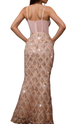 Flowering Girl Women Carol Sequin Fringe Maxi Dress In Apricot