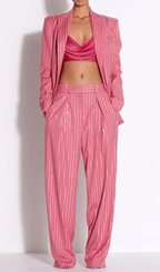 Flowering Girl Women Ally Crystal Pinstripe Blazer Set in Pink