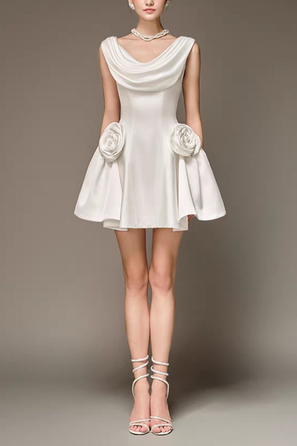 3d flower Pleated Sleeveless Mini Dress