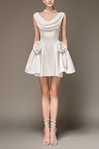 3d flower Pleated Sleeveless Mini Dress