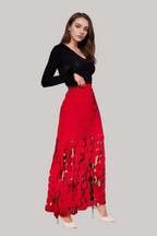Flowering Girl Women CIRCLE CUTOUT FRINGE SKIRT IN RED