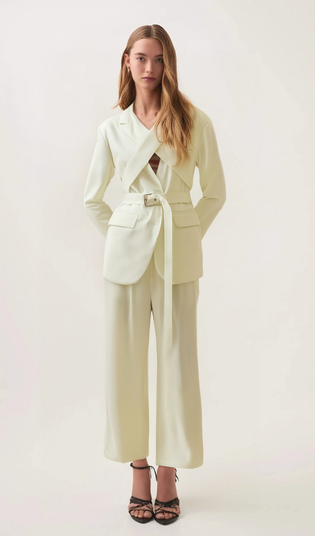 Flowering Girl Women Jasmine white neck-tie wrapped blazer