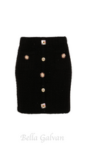 Flowering Girl Women jewel buttons knitted mini skirt in black