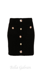 Flowering Girl Women jewel buttons knitted mini skirt in black