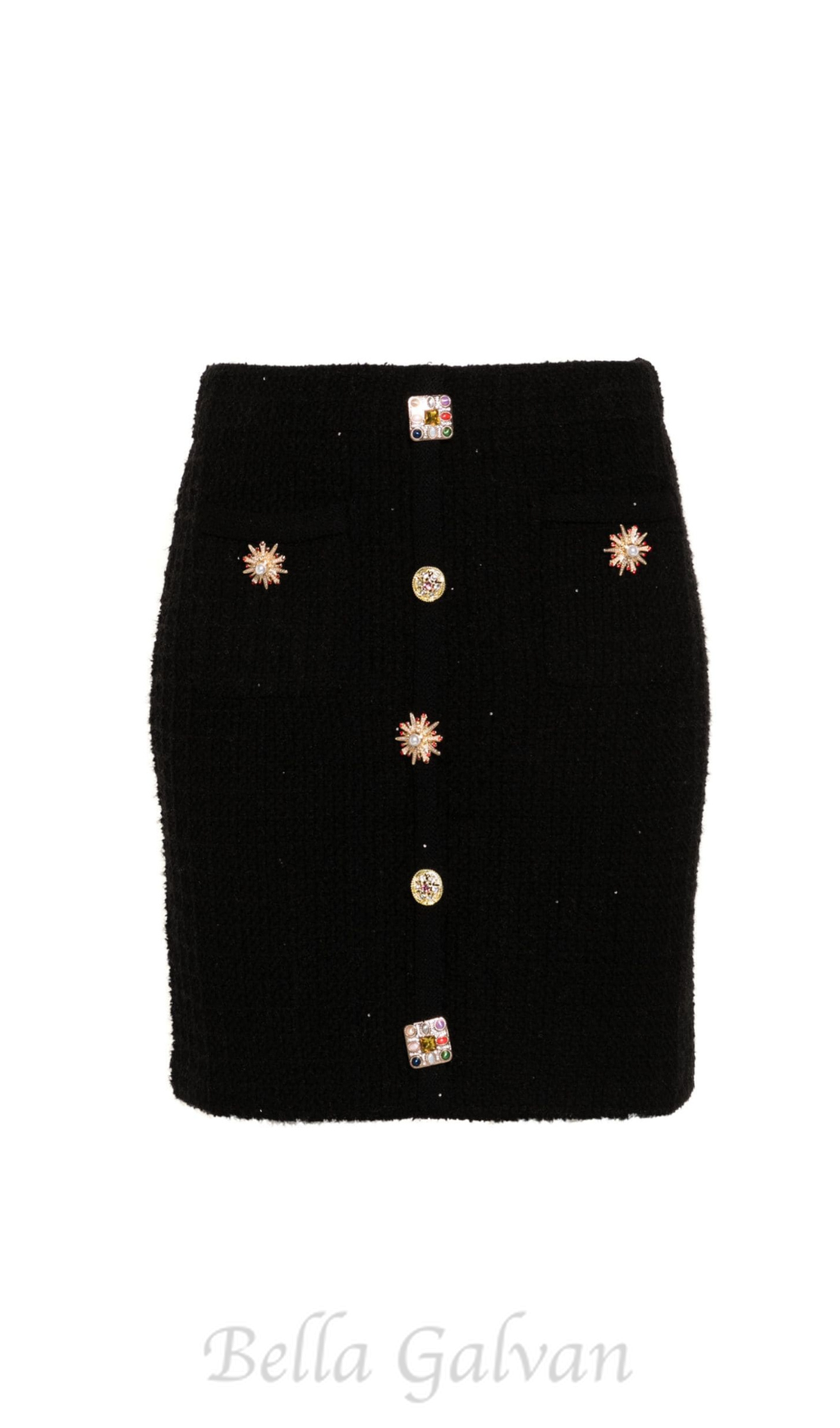 Flowering Girl Women jewel buttons knitted mini skirt in black
