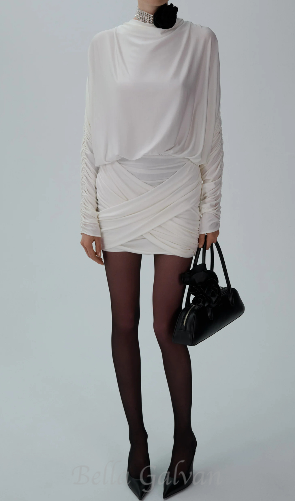 Flowering Girl Women Long-sleeve jersey mini dress in cream