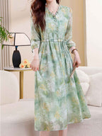 Flowering Girl Women martha Vacation Auricular Collar Jacquard Drawstring Dress
