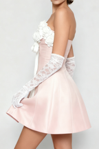 Gladys Strapless 3d Floral Corset A-Line Dress In Pink