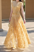 jennifer Lace Flower embellished maxi Dress in yellow
