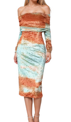 Flowering Girl Women adelaide ruched velvet strapless midi dress in green brown