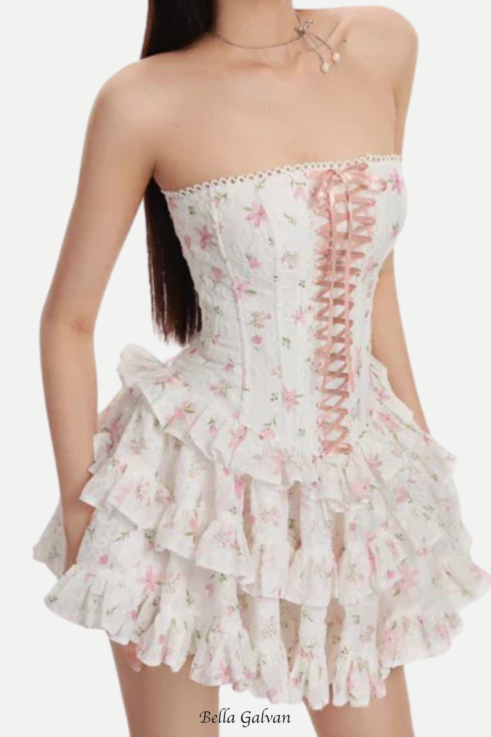 Flowering Girl Women floral print chest-wrapped mini dress in white