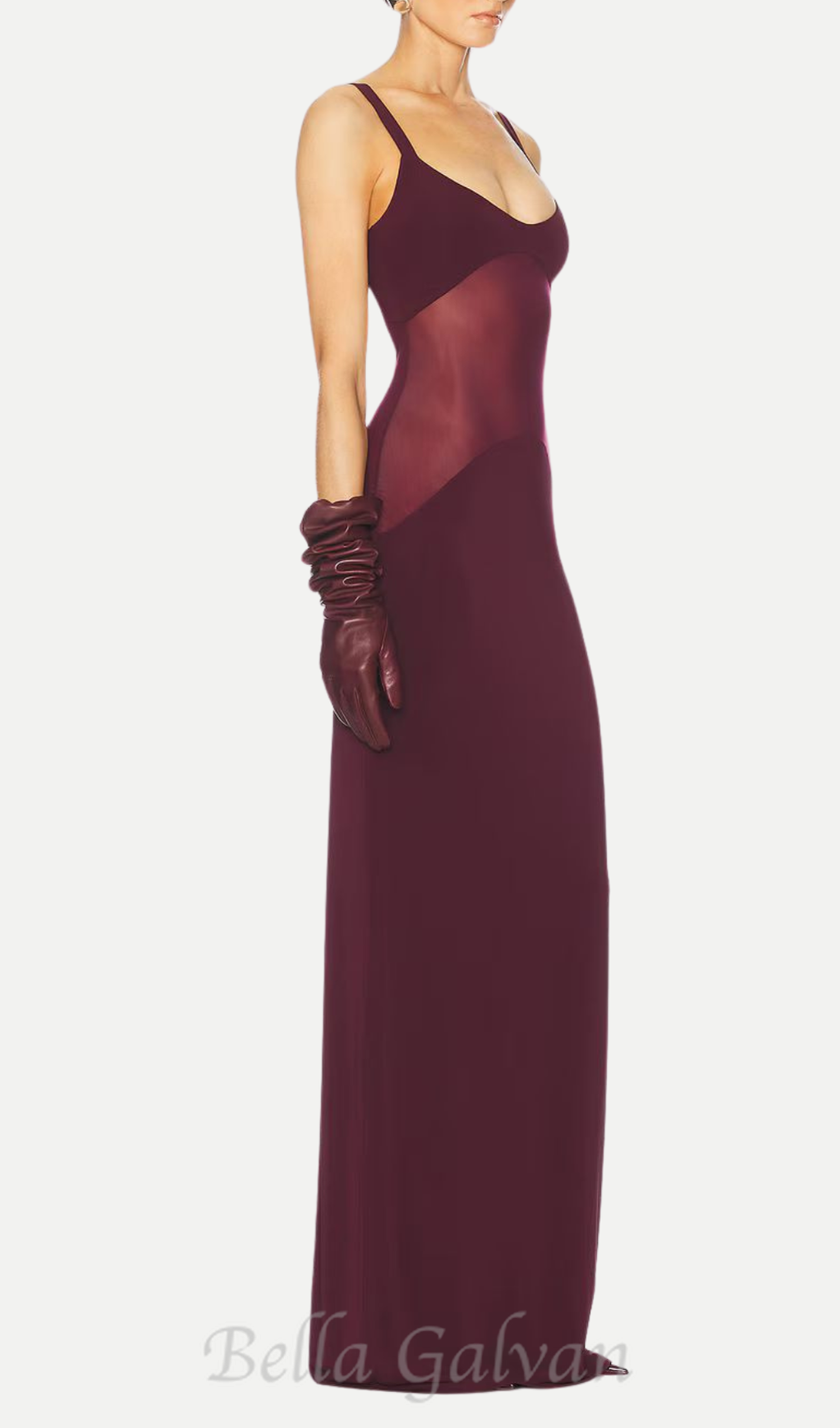 Flowering Girl Women sheer knit curve maxi dress in merlot