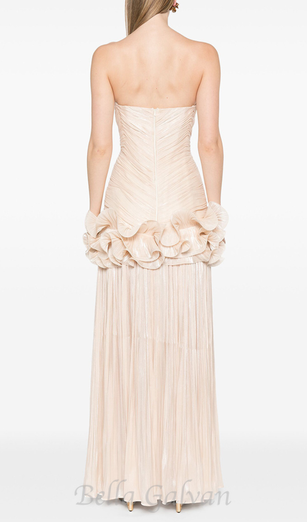 Flowering Girl Women ruffle-embellished pleated maxi dress in apricot