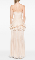 Flowering Girl Women ruffle-embellished pleated maxi dress in apricot