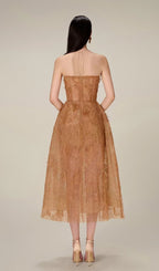 Flowering Girl Women CARAMEL FLORAL LACE EMBROIDER MIDI DRESS