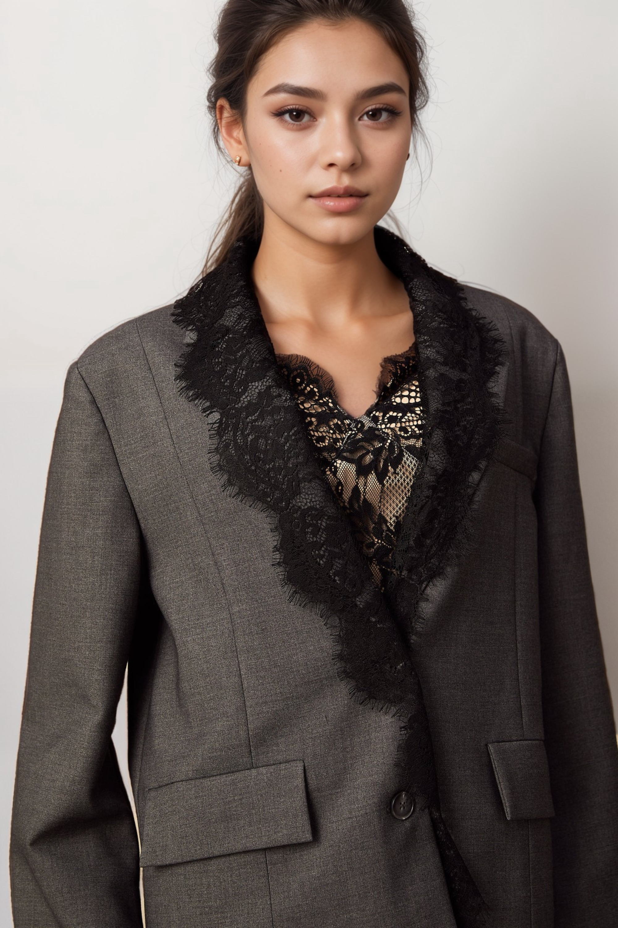 Flowering Girl Women Dianthe Grey Lace-Panel Blazer