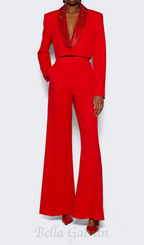 Flowering Girl Women crystal-embellished red cropped blazer set