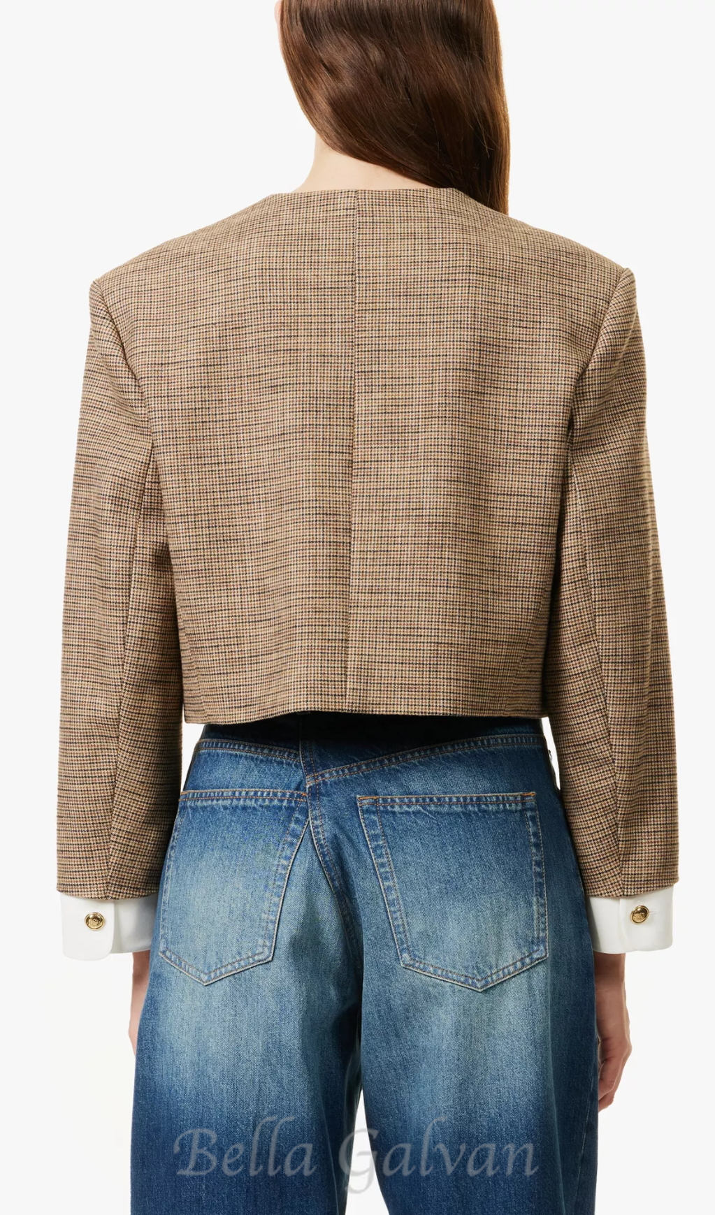 Flowering Girl Women Round-neck houndstooth-pattern woven jacket in Bruns