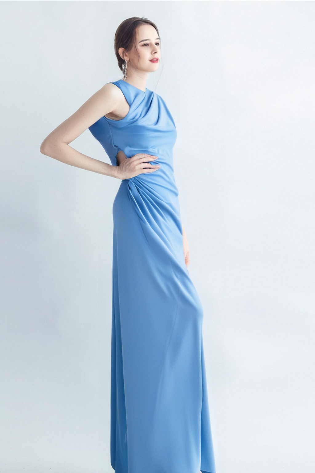 Flowering Girl Women Casi Side-Slit Draped Jersey Gown In Blue