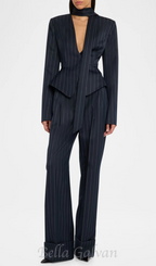Flowering Girl Women Hibyl Pinstripe Scarf Blazer in black