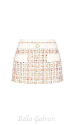 Flowering Girl Women Carlin patchwork Tweed mini skirt in pink