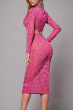 Flowering Girl Women EMBELLISHED SPLIT MESH SKIRT SET IN HOT PINK