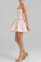 Helen Floral Stretch Cotton Mini Dress - Peach