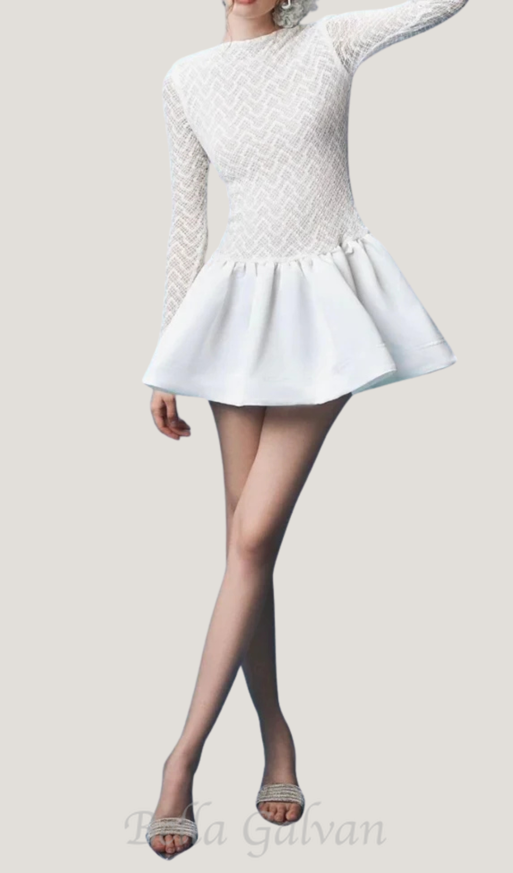 Flowering Girl Women Lace Patchwork Puff Mini Dress in white