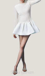 Flowering Girl Women Lace Patchwork Puff Mini Dress in white