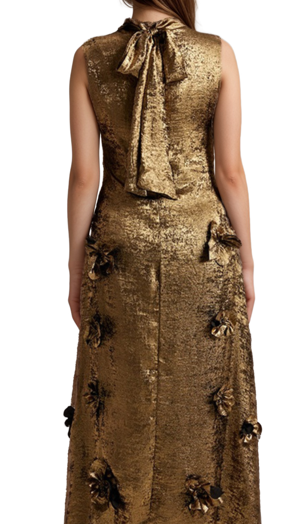 Flowering Girl Women adela 3d floral embellished maxi dress in gold