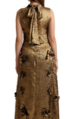 Flowering Girl Women adela 3d floral embellished maxi dress in gold