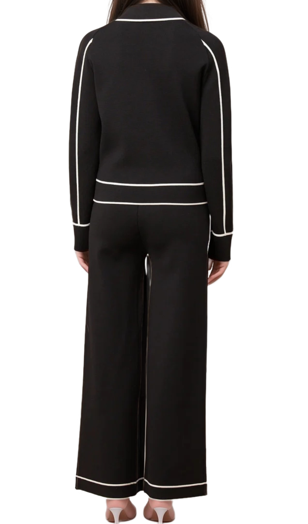 Flowering Girl Women amity seven-button black piped-trim jacket