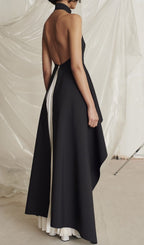 Bandage High Neck Pleated Peplum Maxi Dress