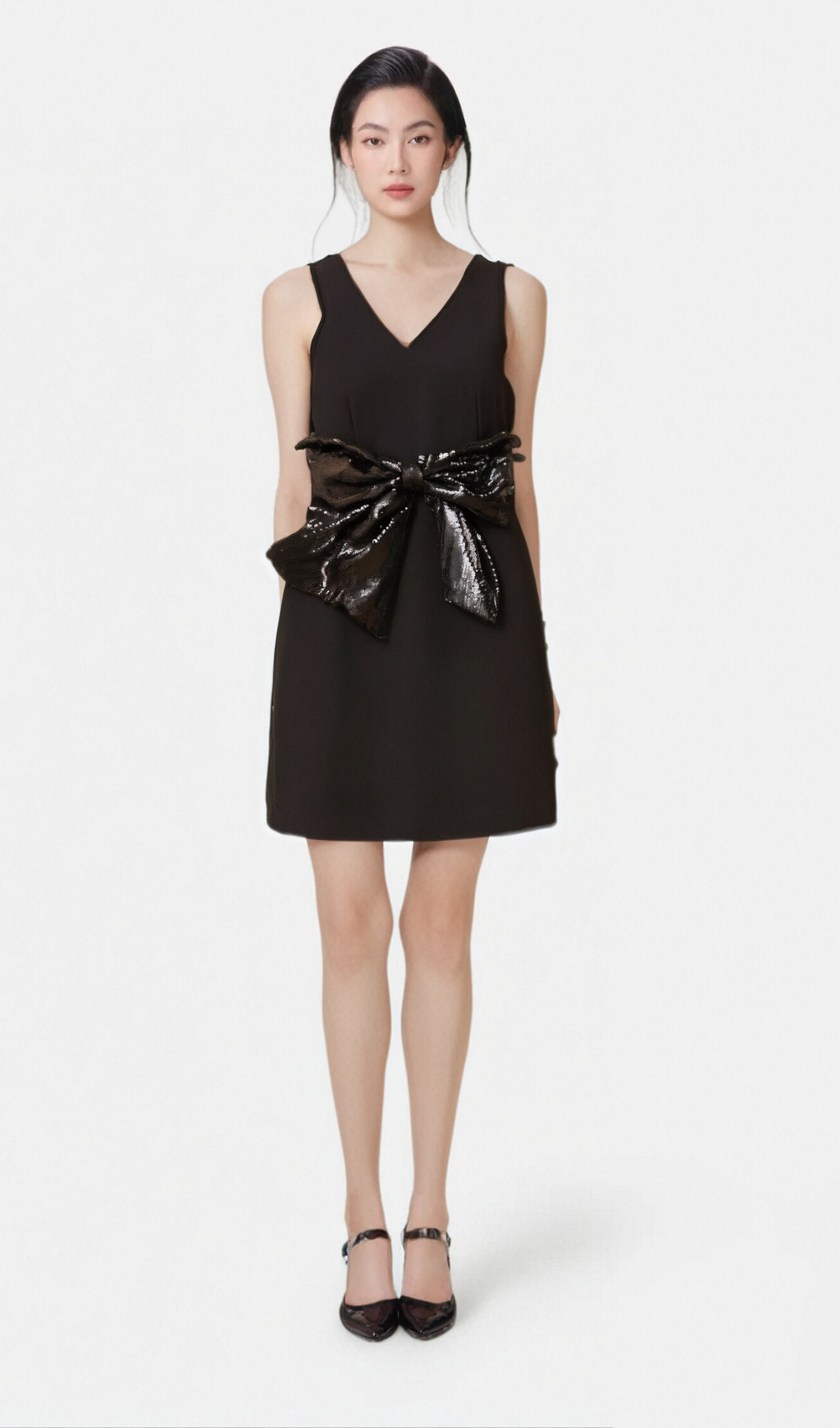 Flowering Girl Women Roxane V-neck sequin-bow mini dress in Black