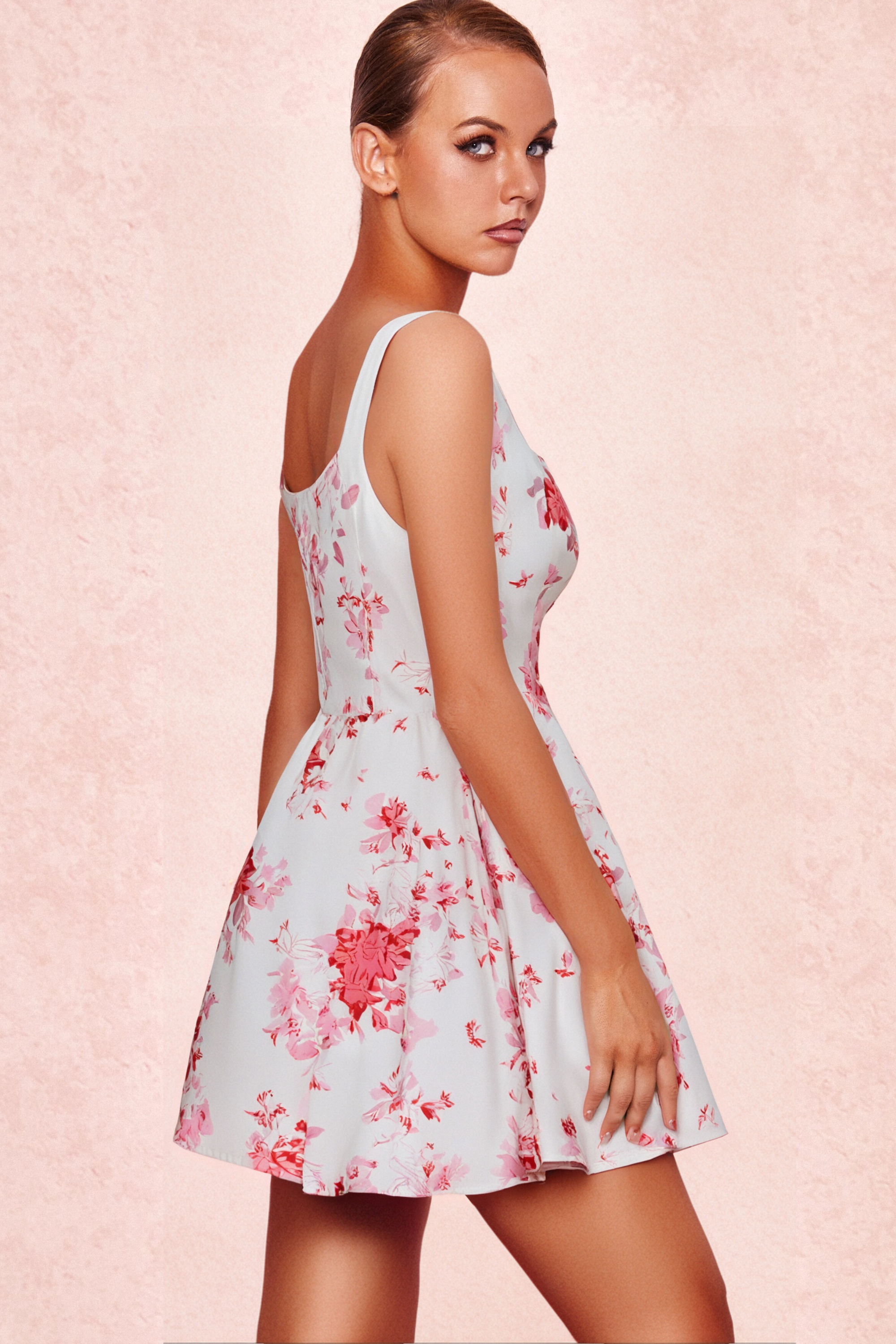 Flowering Girl Women Retale Pink Floral Flared Mini Dress
