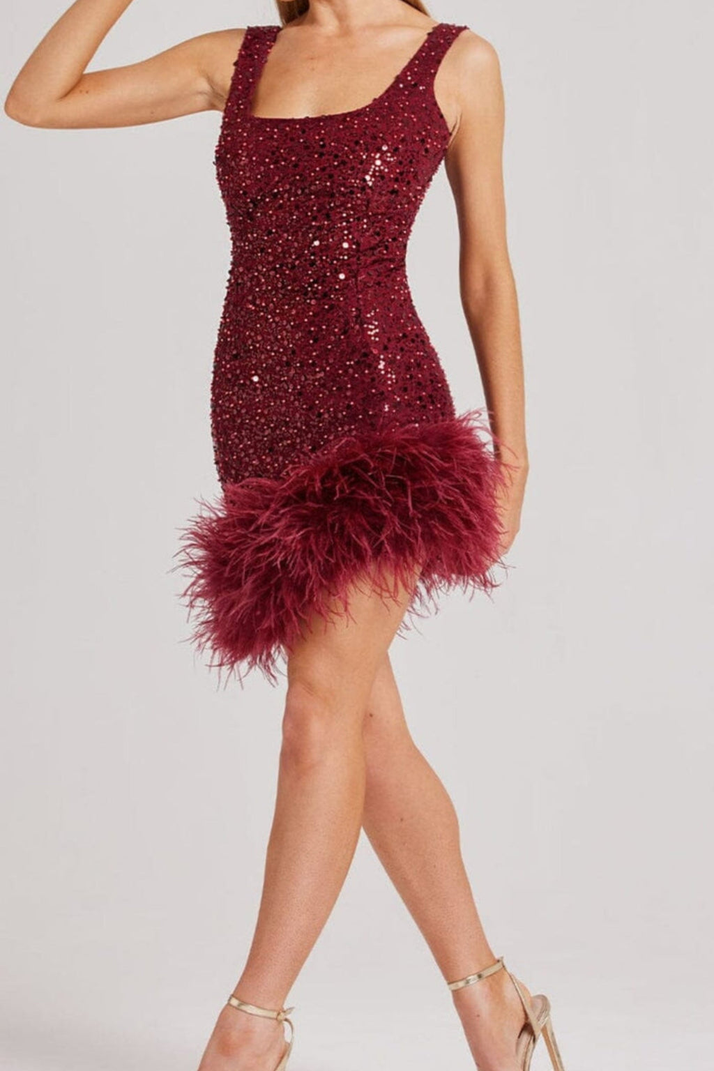 Flowering Girl Women Red Feather Sequin Dress