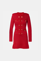 Flowering Girl Women Betty Patch-Pocket Round-Neck Knitted Mini Dress In Red
