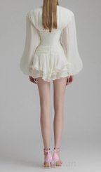 Flowering Girl Women wallis 3d flower ruffle trim mini dress in white