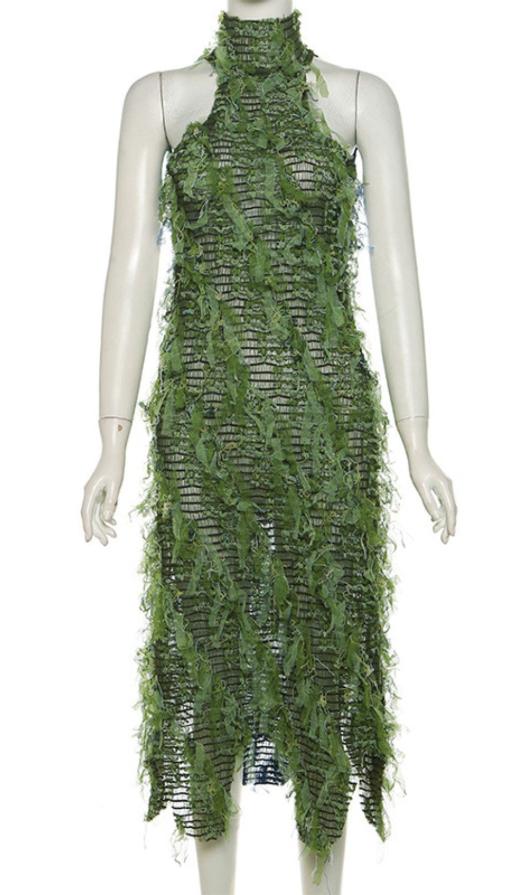 Flowering Girl Women Halterneck Backless Hollow Midi Dress In Green
