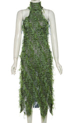 Flowering Girl Women Halterneck Backless Hollow Midi Dress In Green
