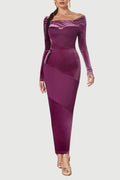 Flowering Girl Women Long Sleeve Maxi Velvet Dress Magenta