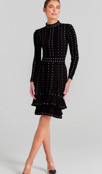 Flowering Girl Women Fabienne black embellished ruffled knitted mini dress