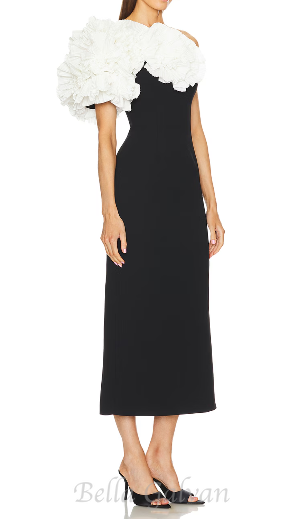 Flowering Girl Women white flower embellished strapless black midi dress